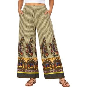 Earthbound Boho Paisley Palazzo Pants Wide Leg Flowy Festival Large Mughal Motif